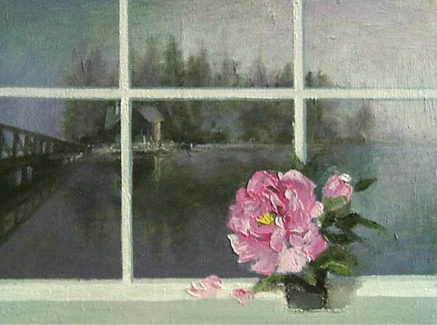 油絵 菅家令子 絵 絵画インテリア 額付(青緑＋金色の枠) F4-070602花